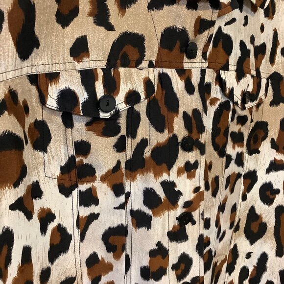 Vtg 90s Transitions Womens Petite Large Leopard Print 100% Silk Button Up Blouse - Picture 3 of 9